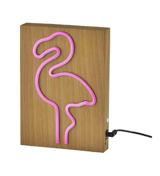 Wood Framed Neon Flamingo Lamp
